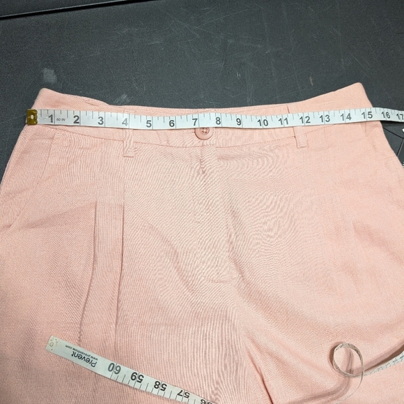 Violets And Roses Petal Pink Linen High Waisted Pleated Women's Pink Shorts 6/28 - Picture 5 of 10